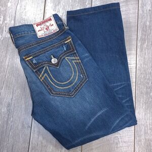 True Religion Mens 36x31 Blue Ricky Big Q T Thick Stitch Denim Mid Rise
